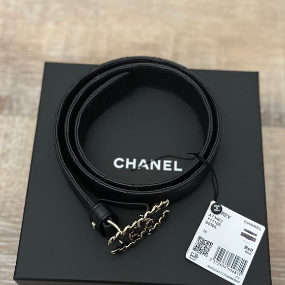 CHANEL Belt, Balck, Quilted Leather